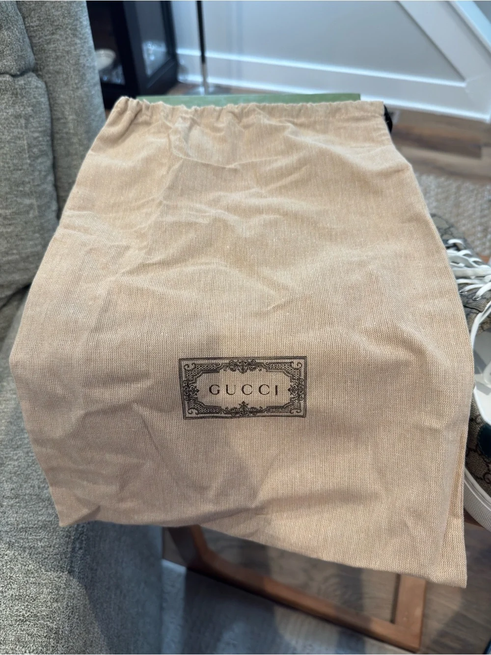 Gucci Beige GG Supreme Ace Sneakers with Green and Red Web